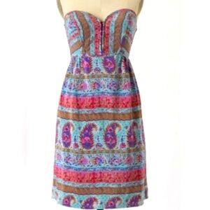 Anthropologie Maple Silk Paisley Strapless Smocked Dress